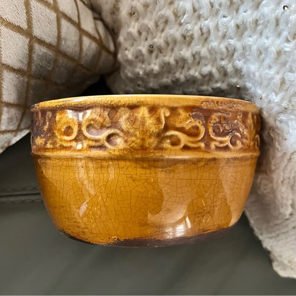 VINTAGE Rustic GLAZED Crackle CERAMIC Amber BOWL - Picture 3 of 15